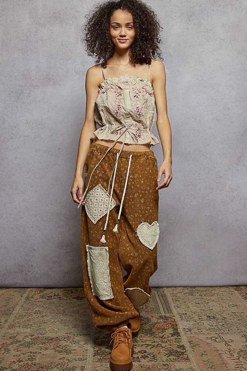 Sleeveless Embroidered Trim Solid Poplin Top