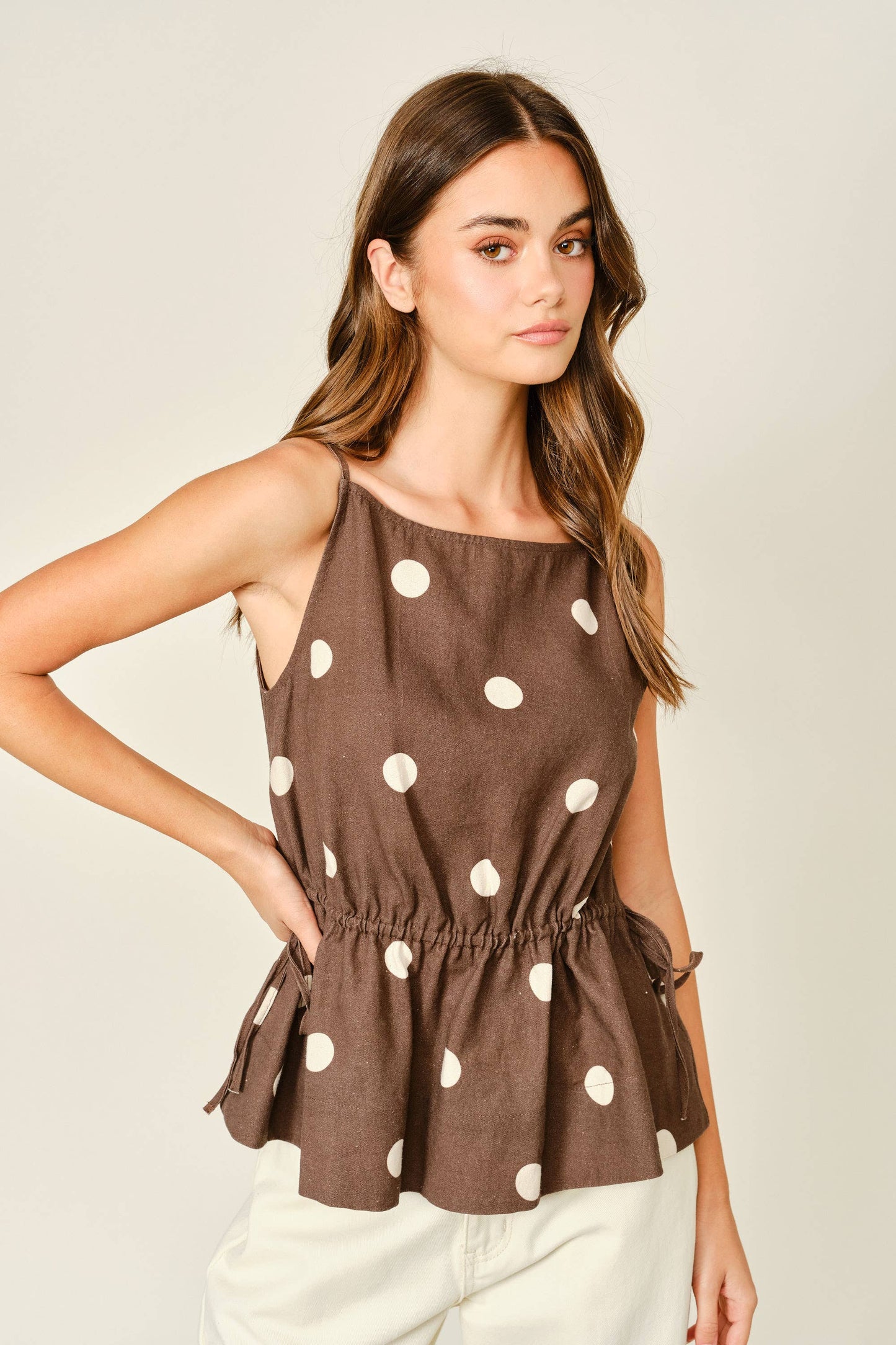 AJT6068 SOFT TOUCH POLKA DOT BABYDOLL WAIST TOP