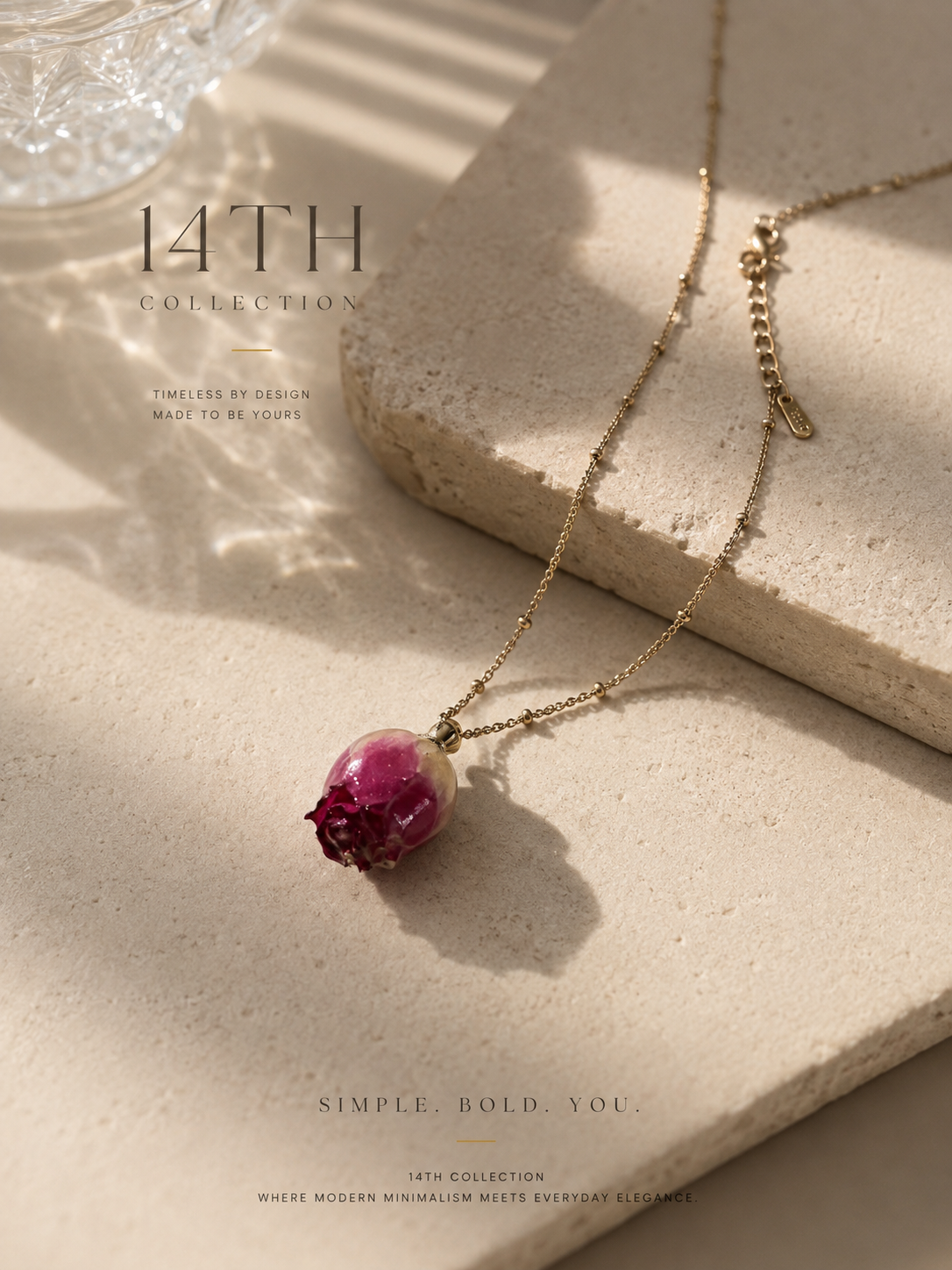 Preserved Rose Pendant Necklace