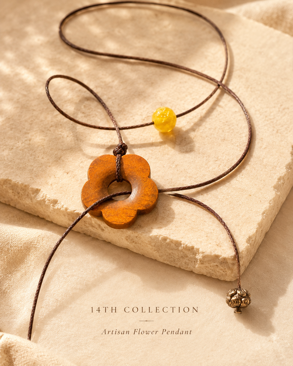Hand-Carved Wooden Flower Necklace