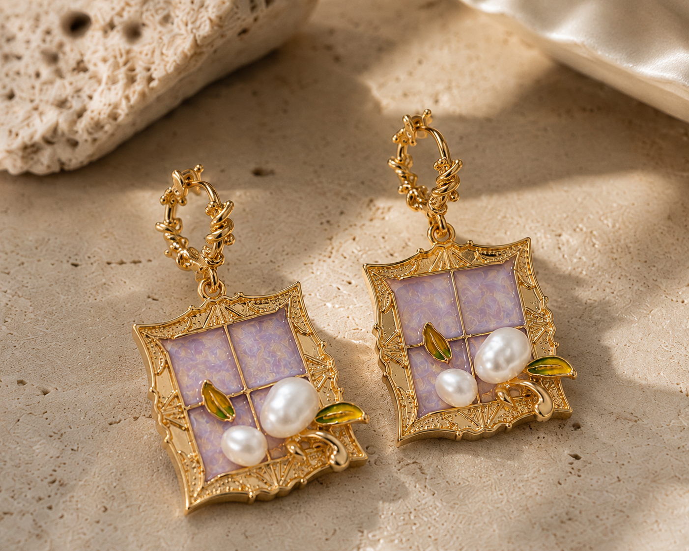 Golden Window Pearl Earrings