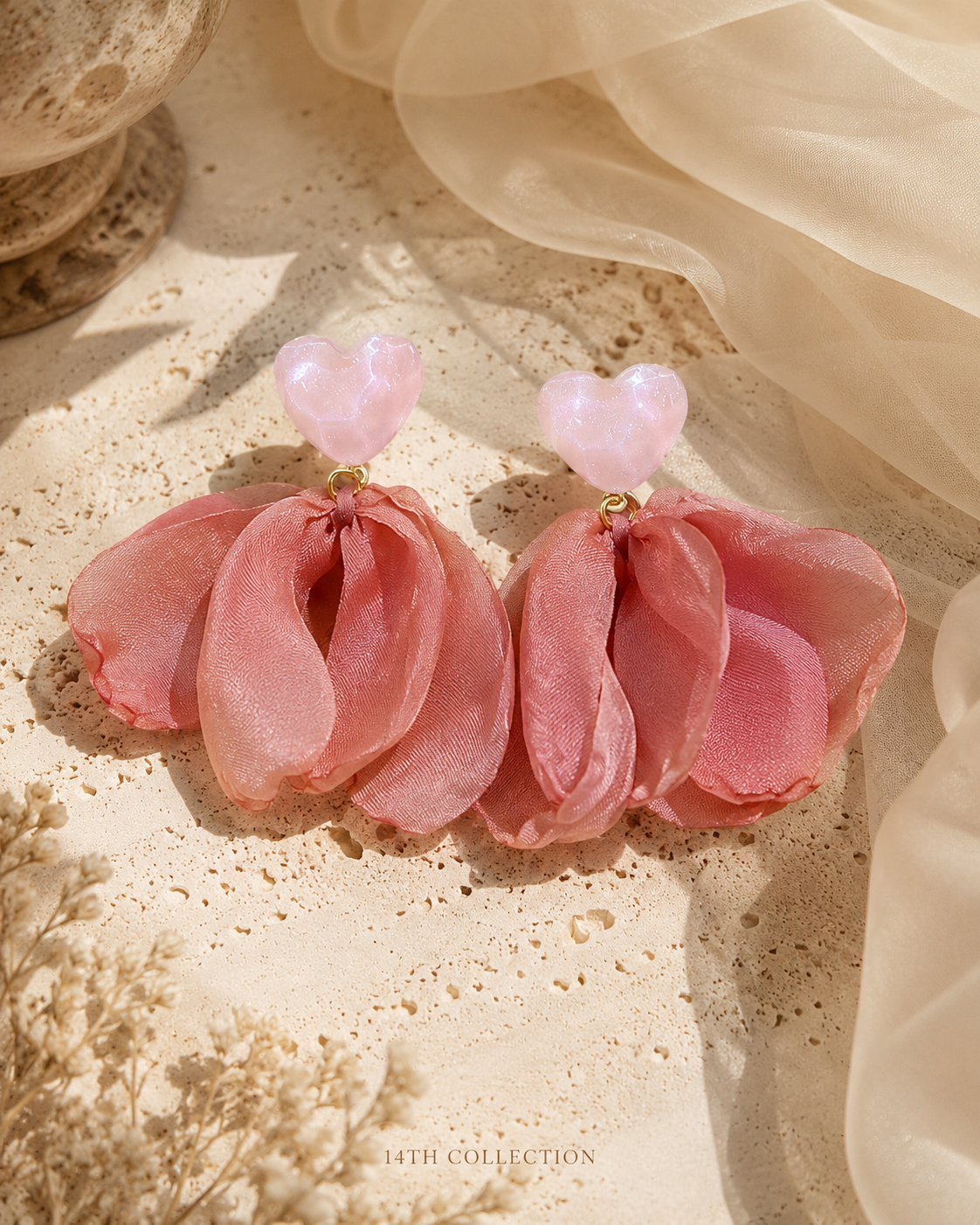 Blushing Petal Heart Earrings