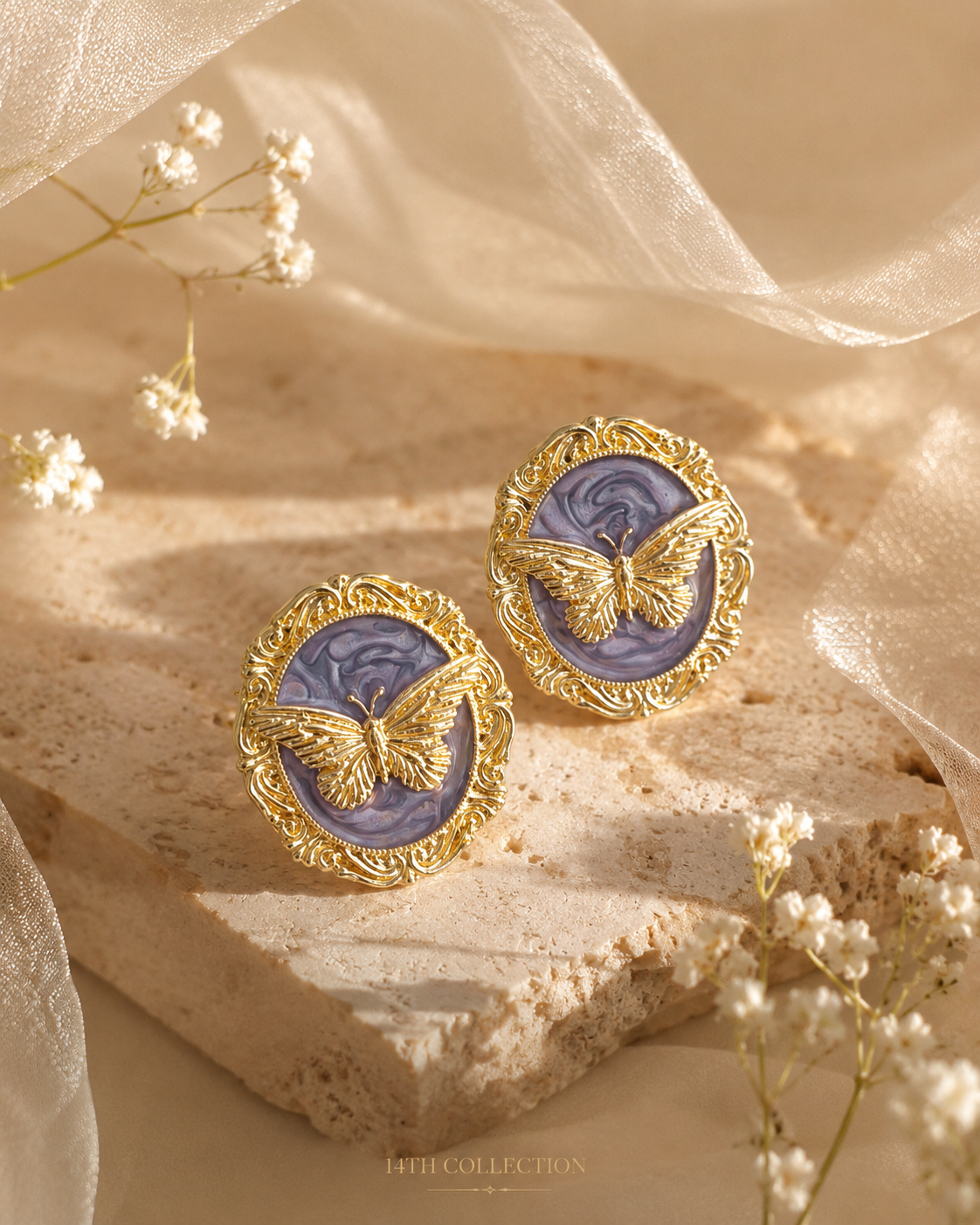 Gilded Butterfly Cameo Earrings