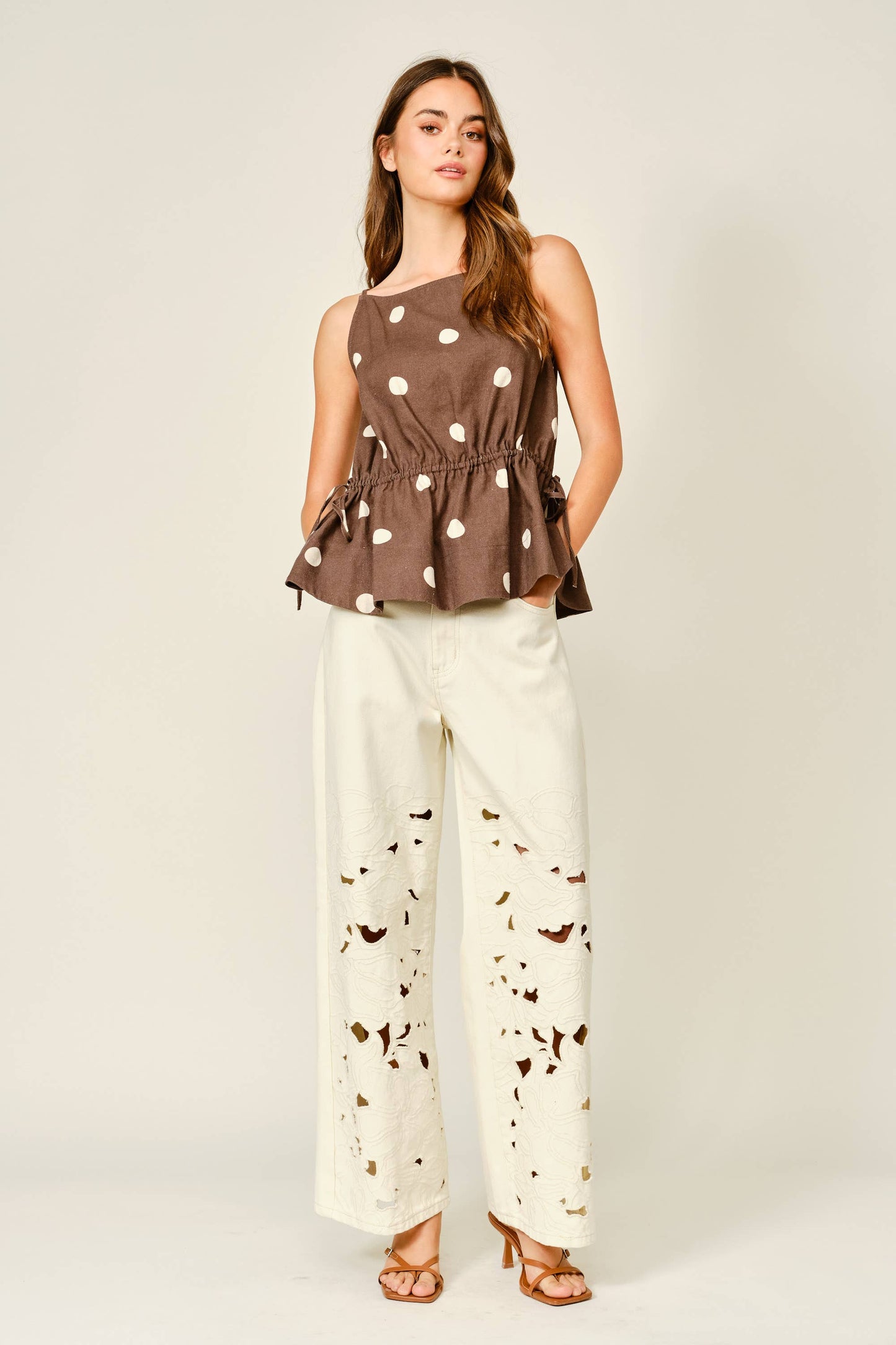 AJT6068 SOFT TOUCH POLKA DOT BABYDOLL WAIST TOP