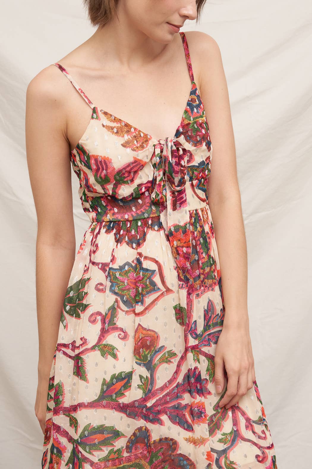 Printed Sleeveless Mini Dress with Lurex Dots