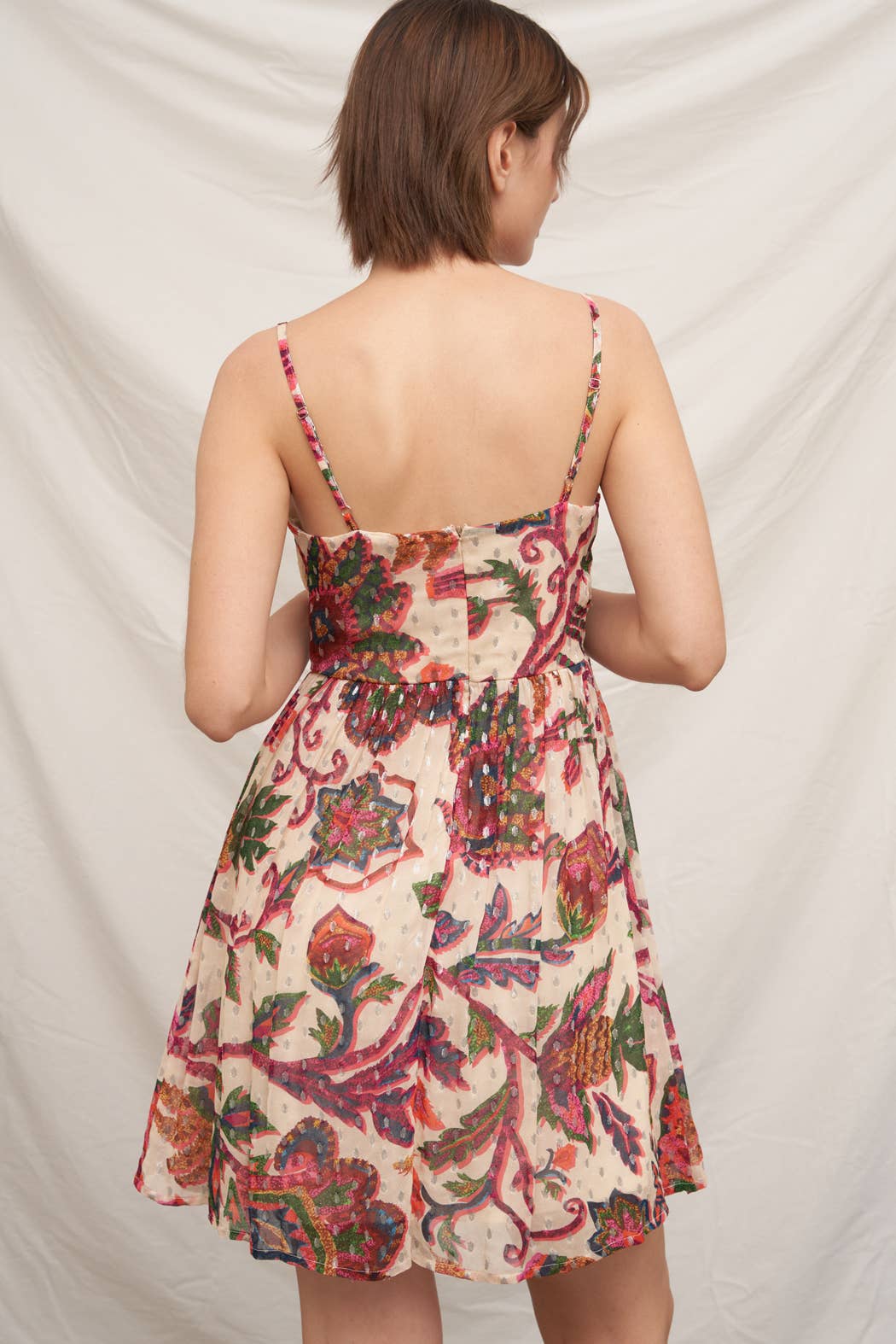 Printed Sleeveless Mini Dress with Lurex Dots