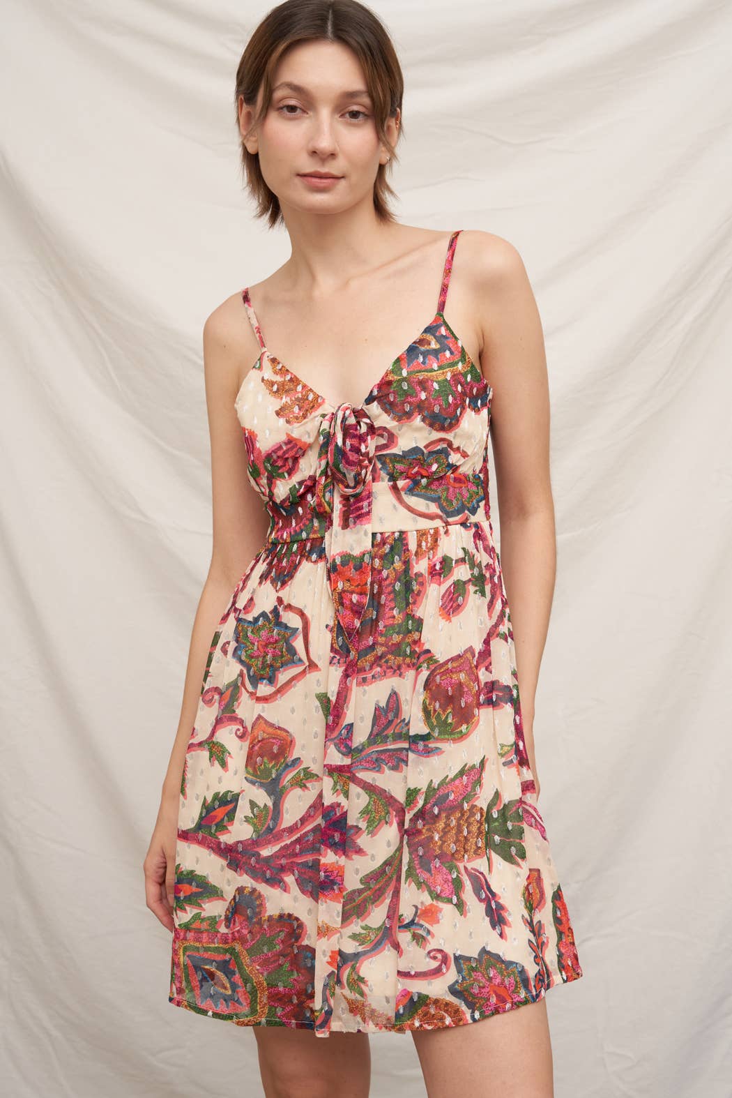 Printed Sleeveless Mini Dress with Lurex Dots