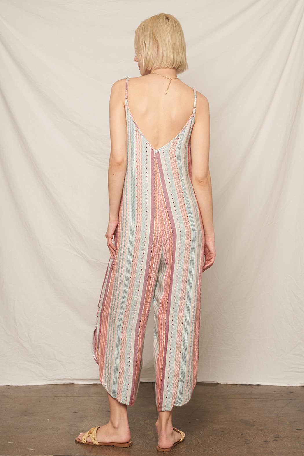 Multi Color Stripe Textured Sleeveless Jumpsuit