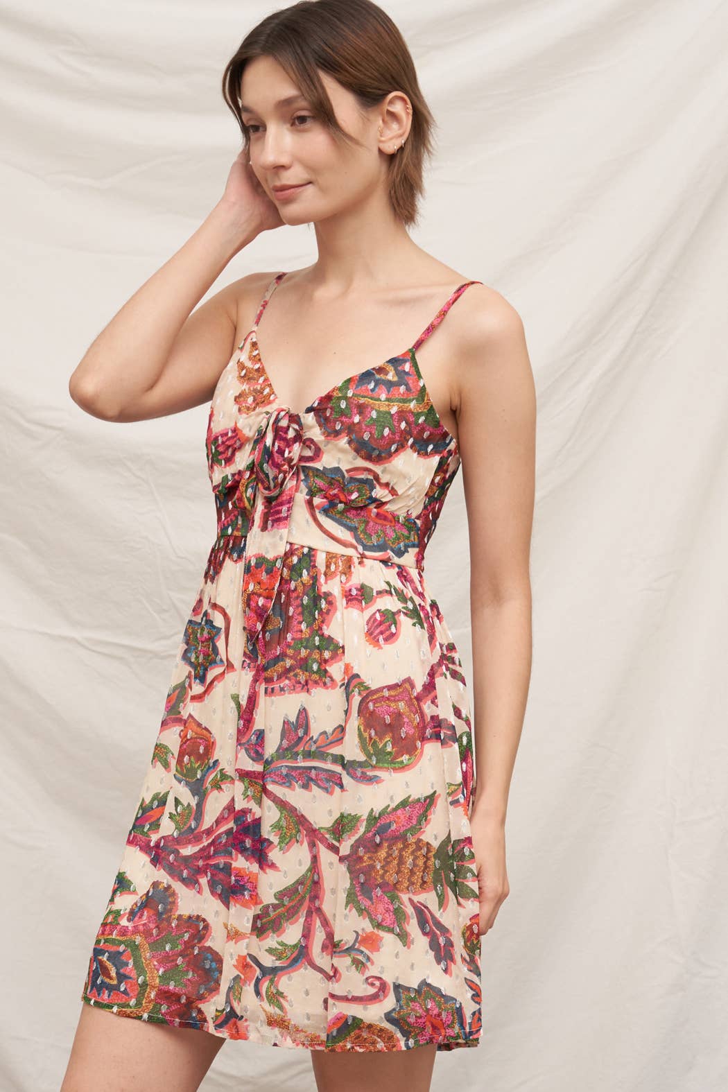 Printed Sleeveless Mini Dress with Lurex Dots