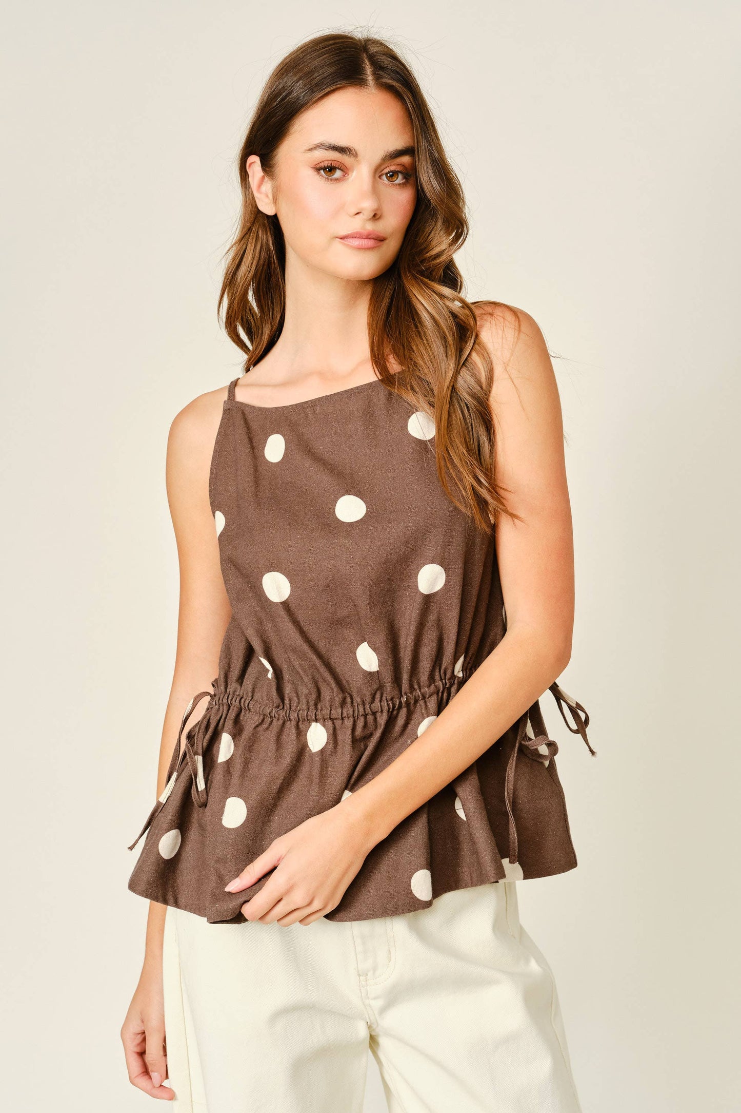 AJT6068 SOFT TOUCH POLKA DOT BABYDOLL WAIST TOP