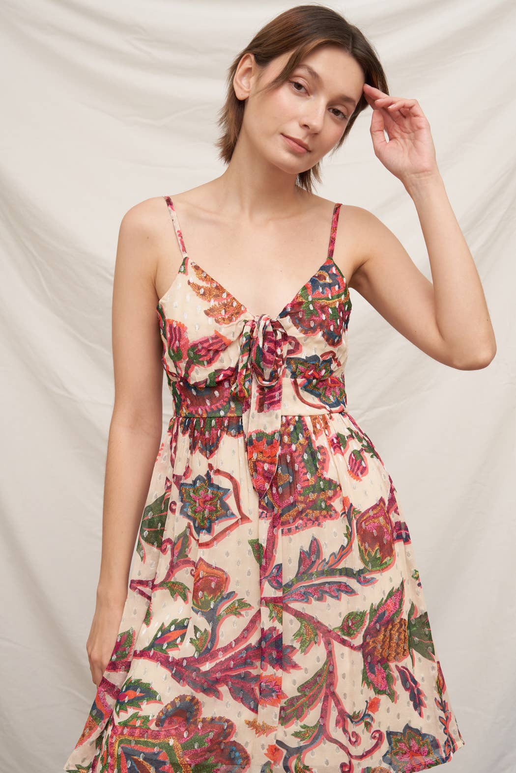 Printed Sleeveless Mini Dress with Lurex Dots