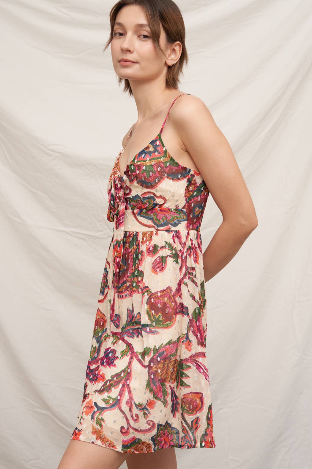Printed Sleeveless Mini Dress with Lurex Dots