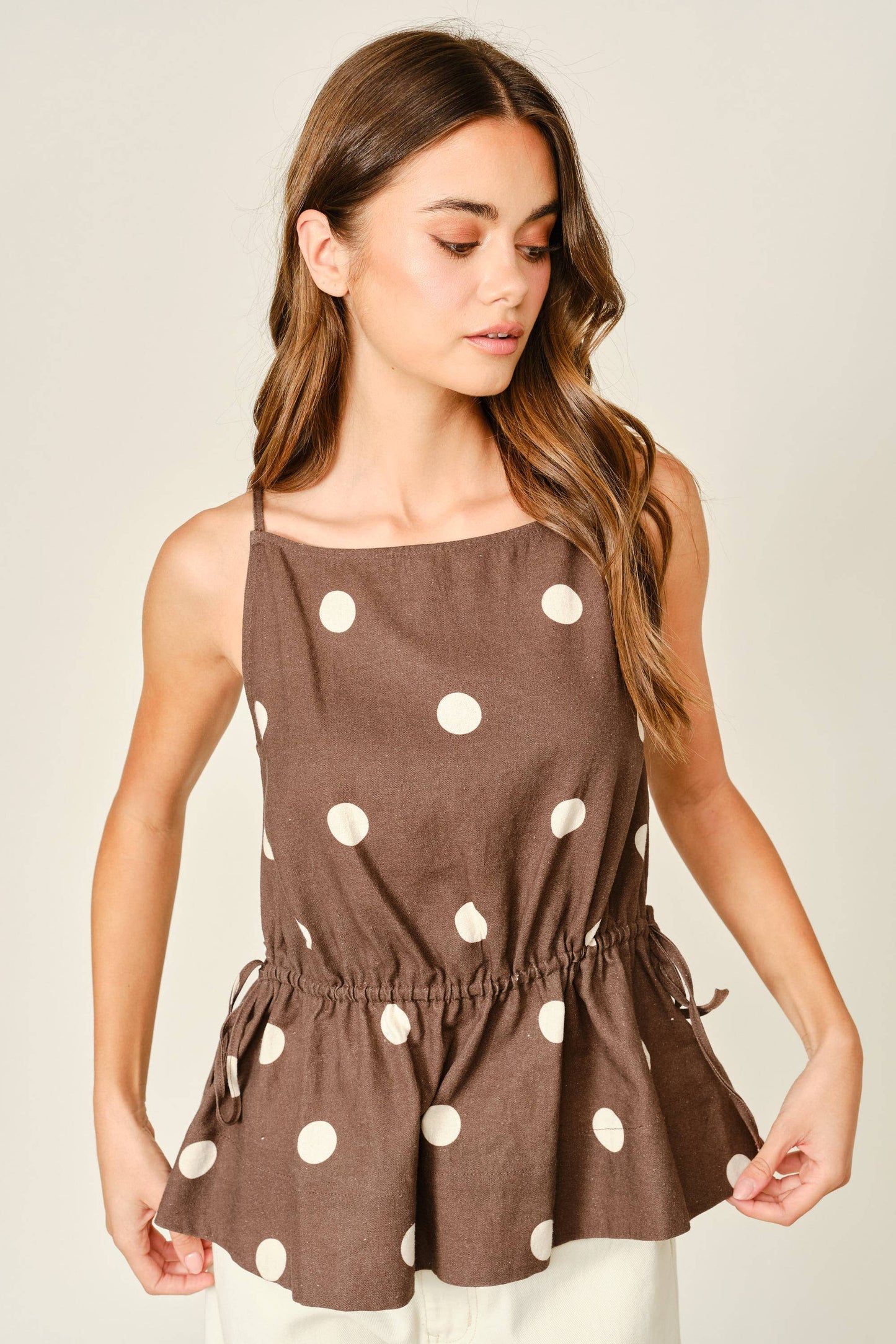 AJT6068 SOFT TOUCH POLKA DOT BABYDOLL WAIST TOP