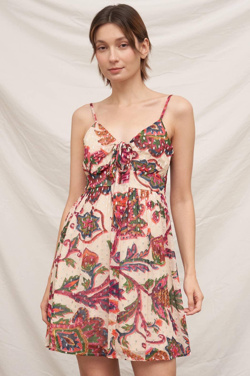 Printed Sleeveless Mini Dress with Lurex Dots