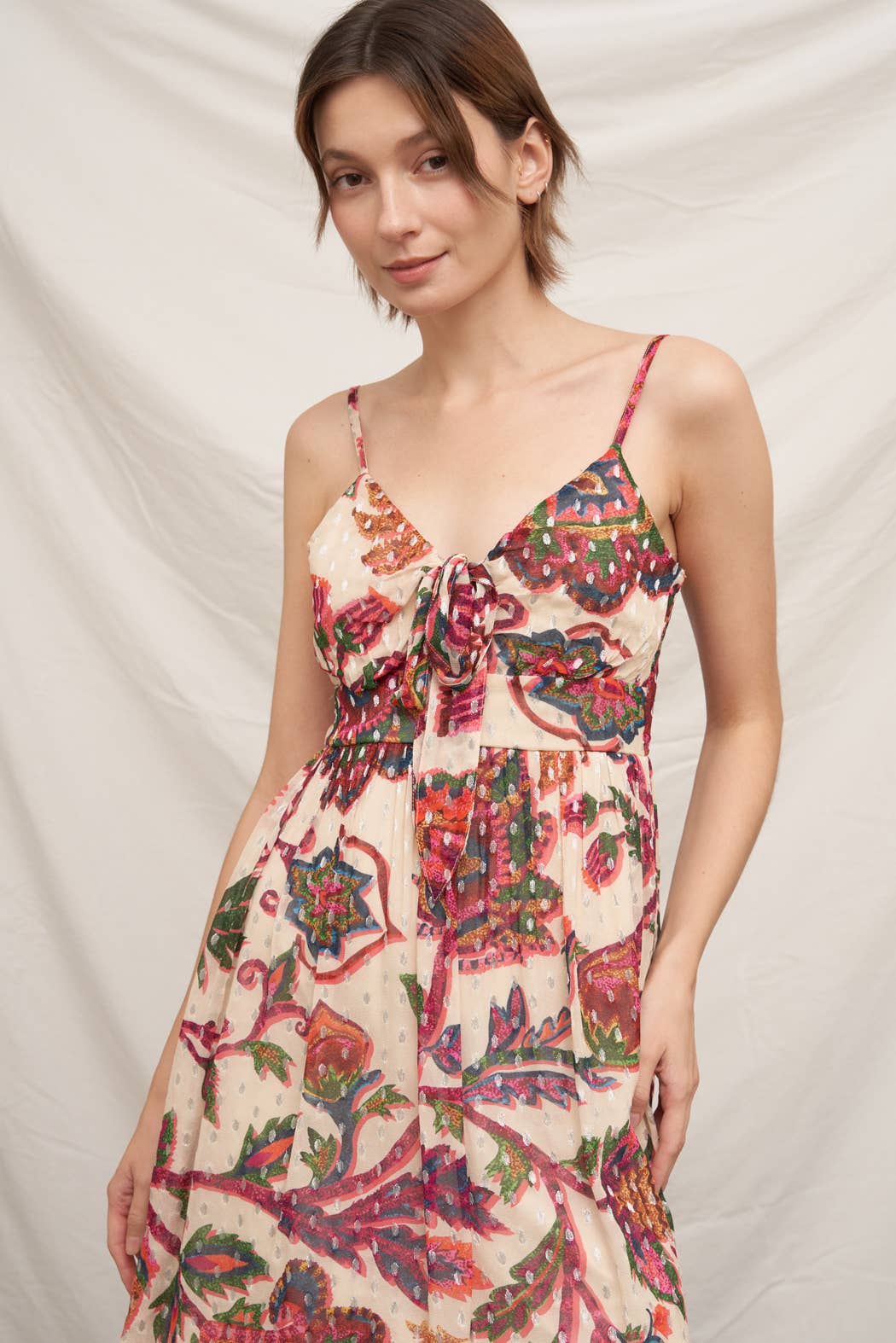 Printed Sleeveless Mini Dress with Lurex Dots