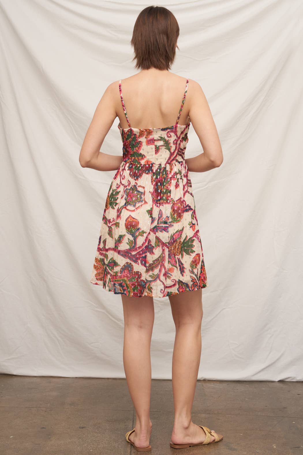 Printed Sleeveless Mini Dress with Lurex Dots